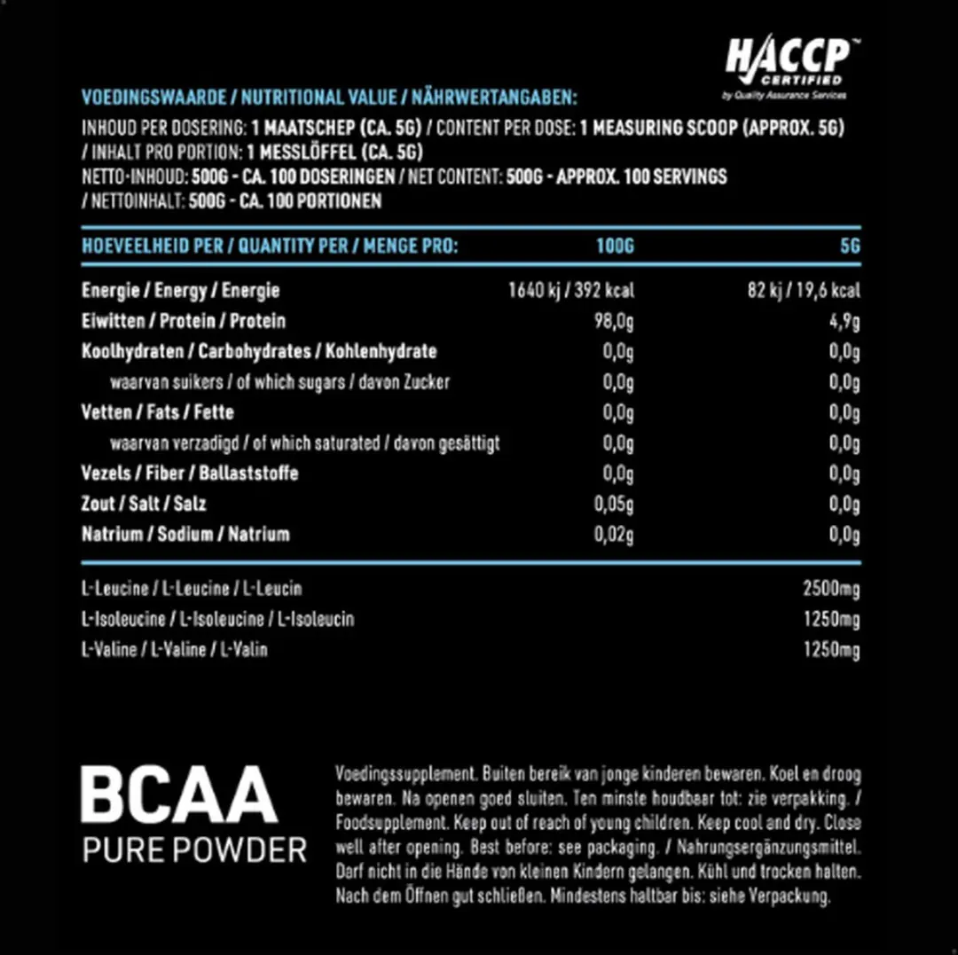 Pure BCAA Powder 500g - 2:1:1 Verhouding