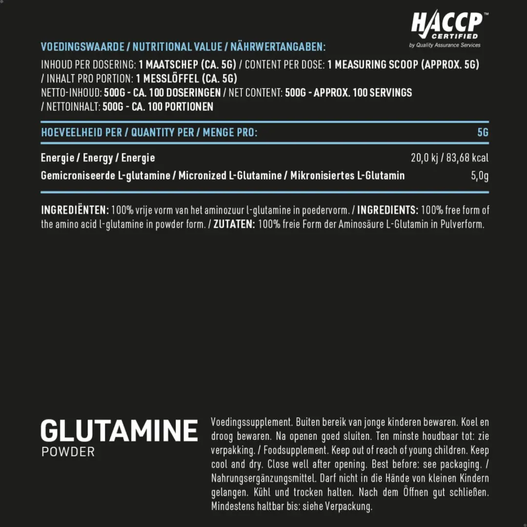 Pure Glutamine Powder 500g - Vegan Aminozuur Supplement