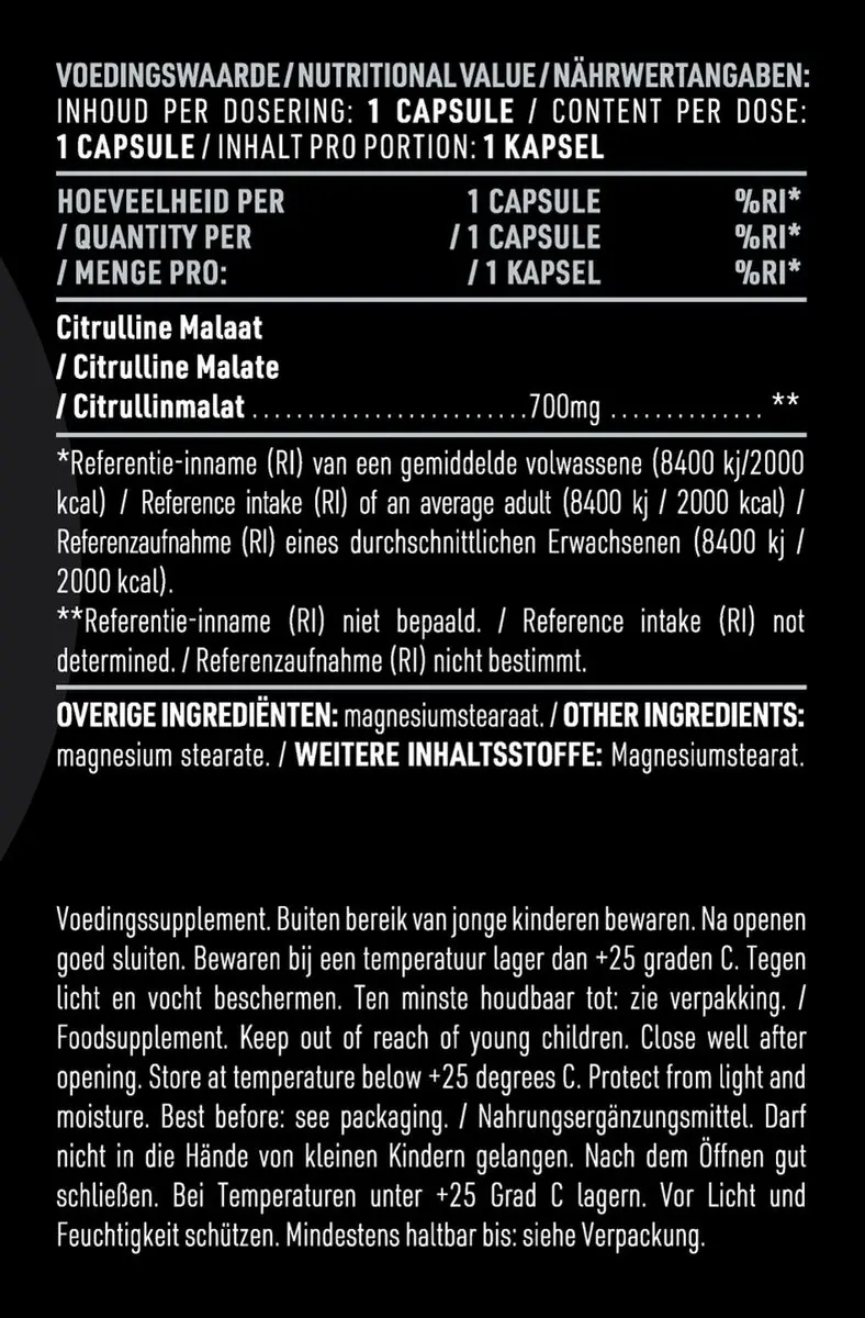 Pure Citrulline Malate 700mg - 180 Vegan Capsules