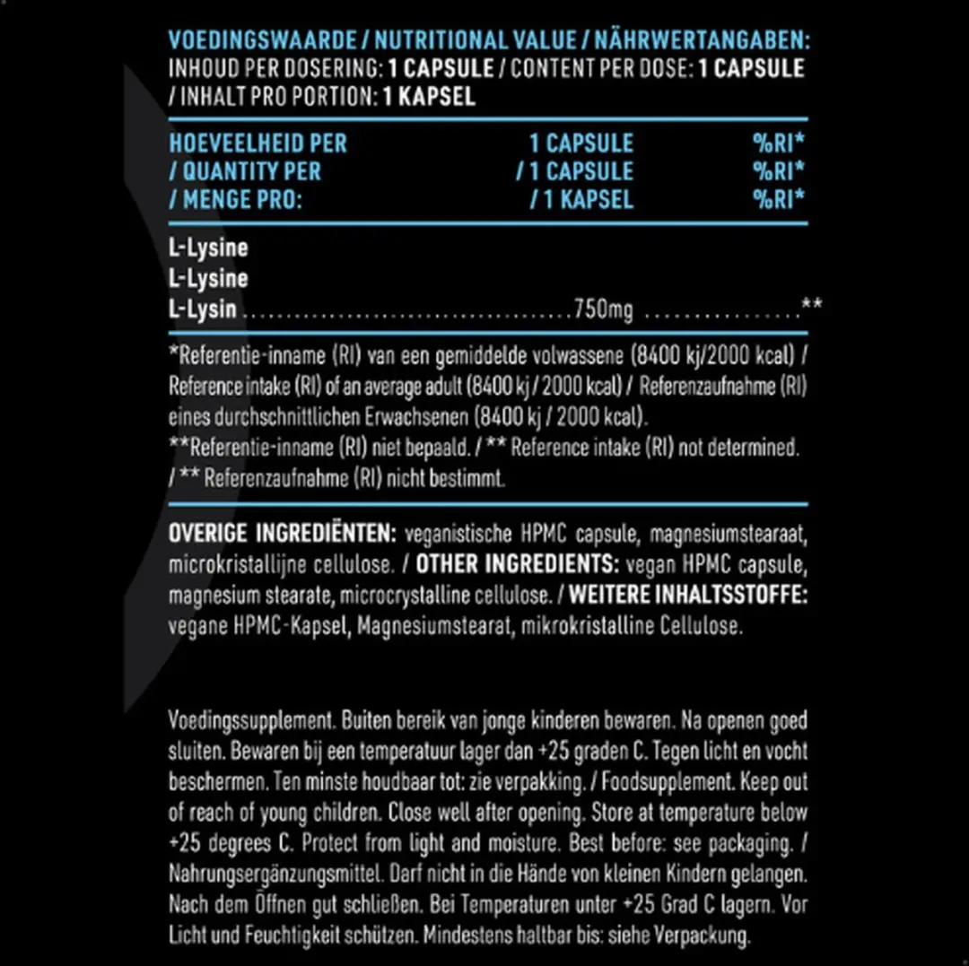 Pure L-Lysine 500mg - 180 Stuks