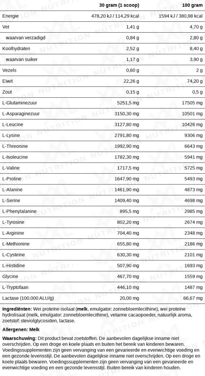 XXL Nutrition Natural Gold Whey Chocolade - 1000g
