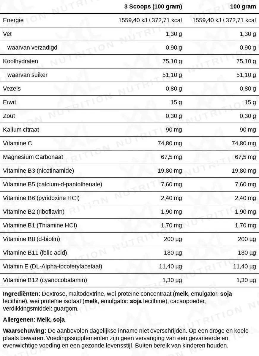 XXL Nutrition Weight Gainer Chocolade 2500g