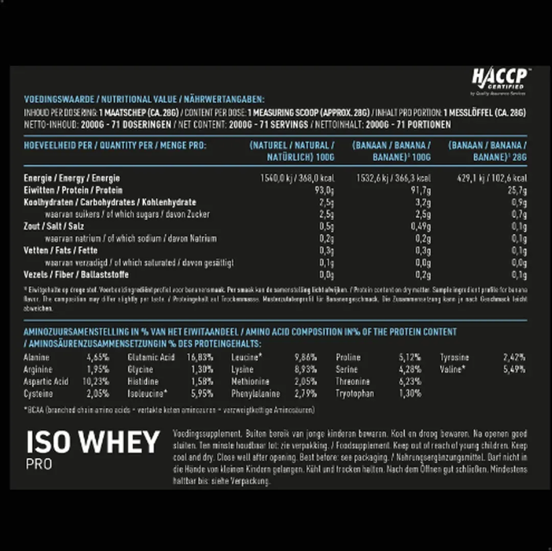 Pure Iso Whey Pro Banaan 2000g Eiwitpoeder