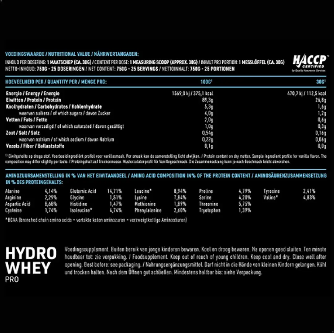 Pure Hydro Whey Pro Eiwitshake 750g - Vanille - Gehydroliseerde eiwitten