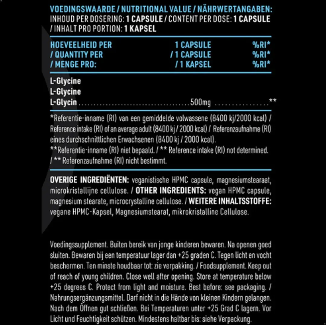 Pure Glycine 500mg 100 Vegan Capsules