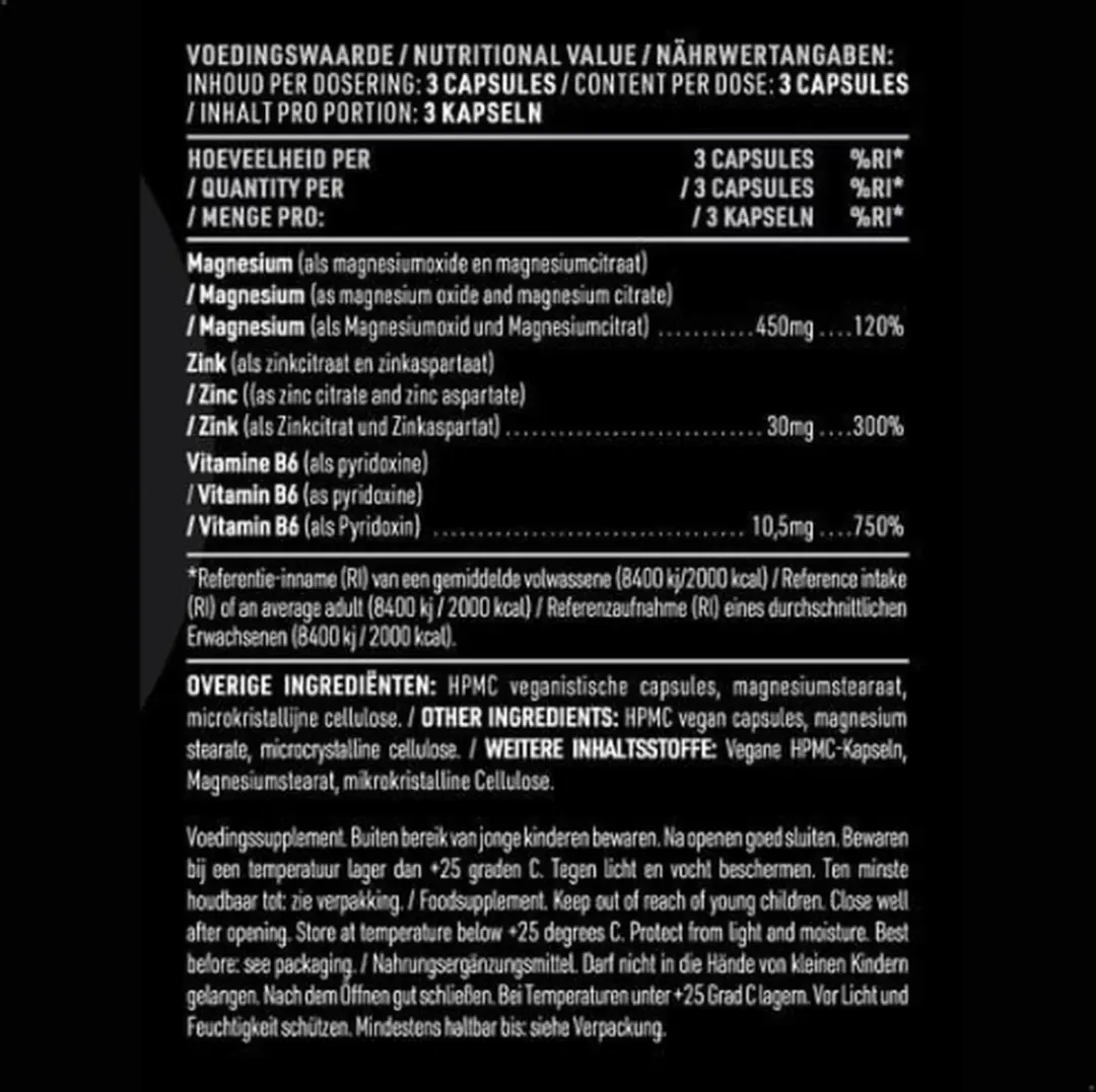 Pure ZMA 180 V-caps - Vitamine B6, Magnesium & Zink