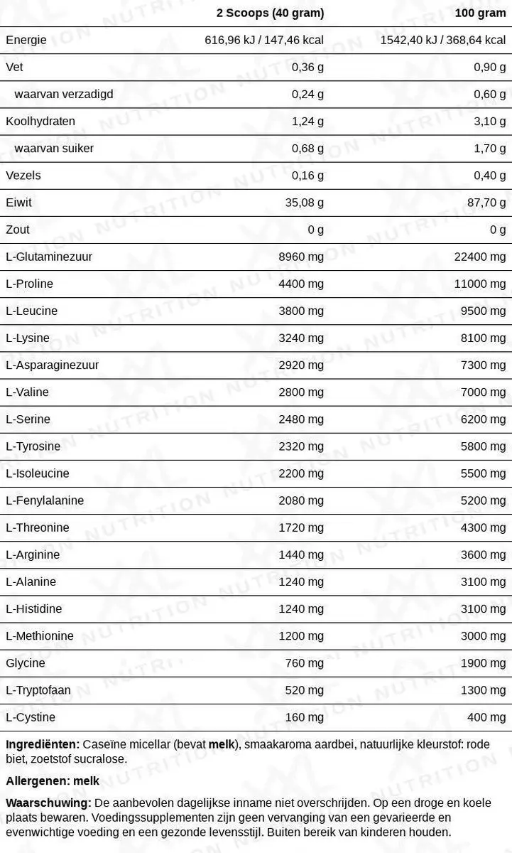 XXL Nutrition Night Protein Caseïne 2000g - Aardbei