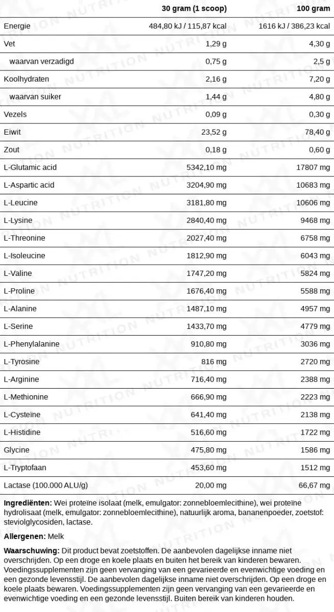 XXL Nutrition Natural Gold Whey Banaan Eiwitpoeder 1000g