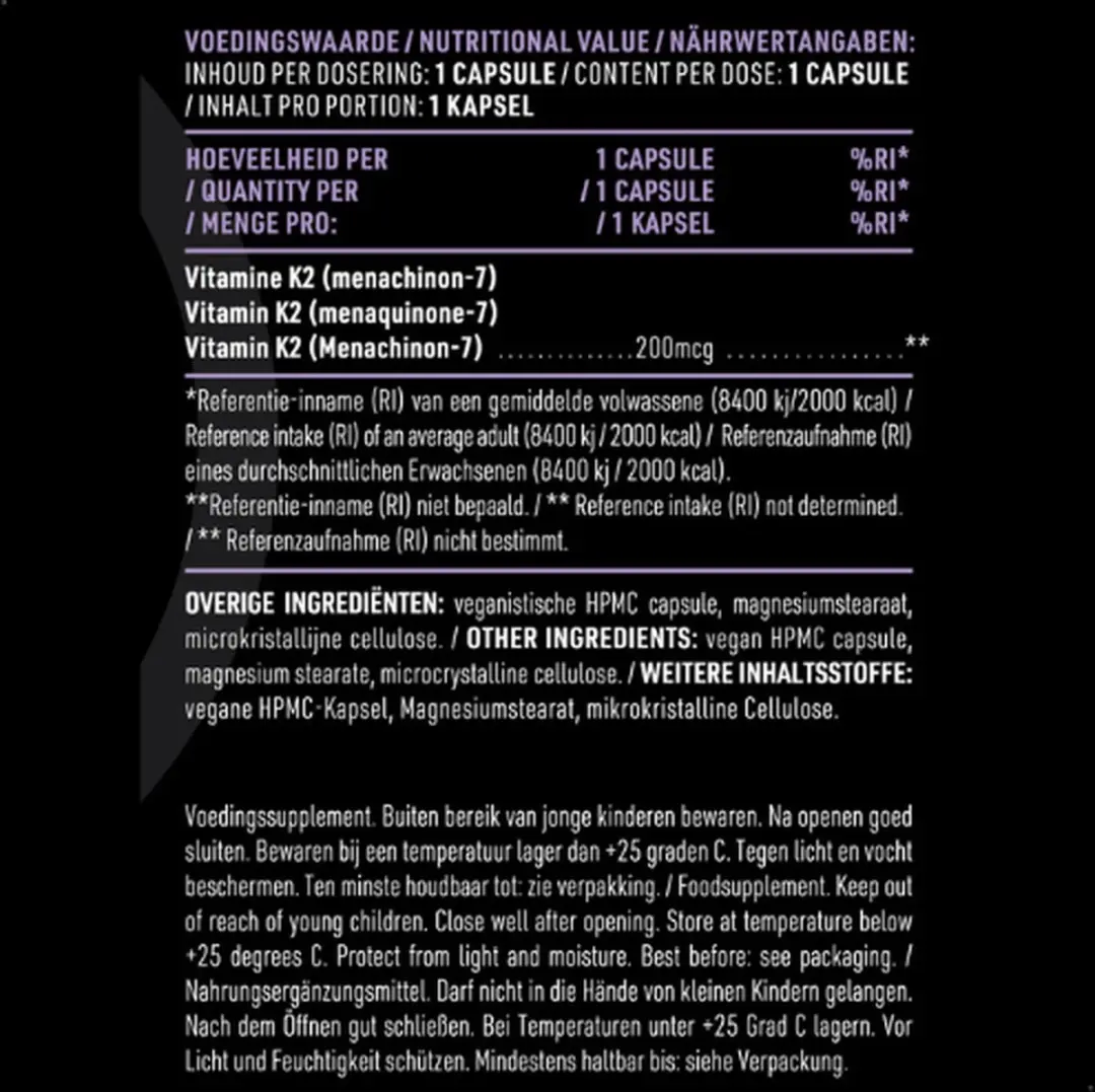 Pure Vitamine K2 MK-7 200mcg - 100 Vegan Capsules