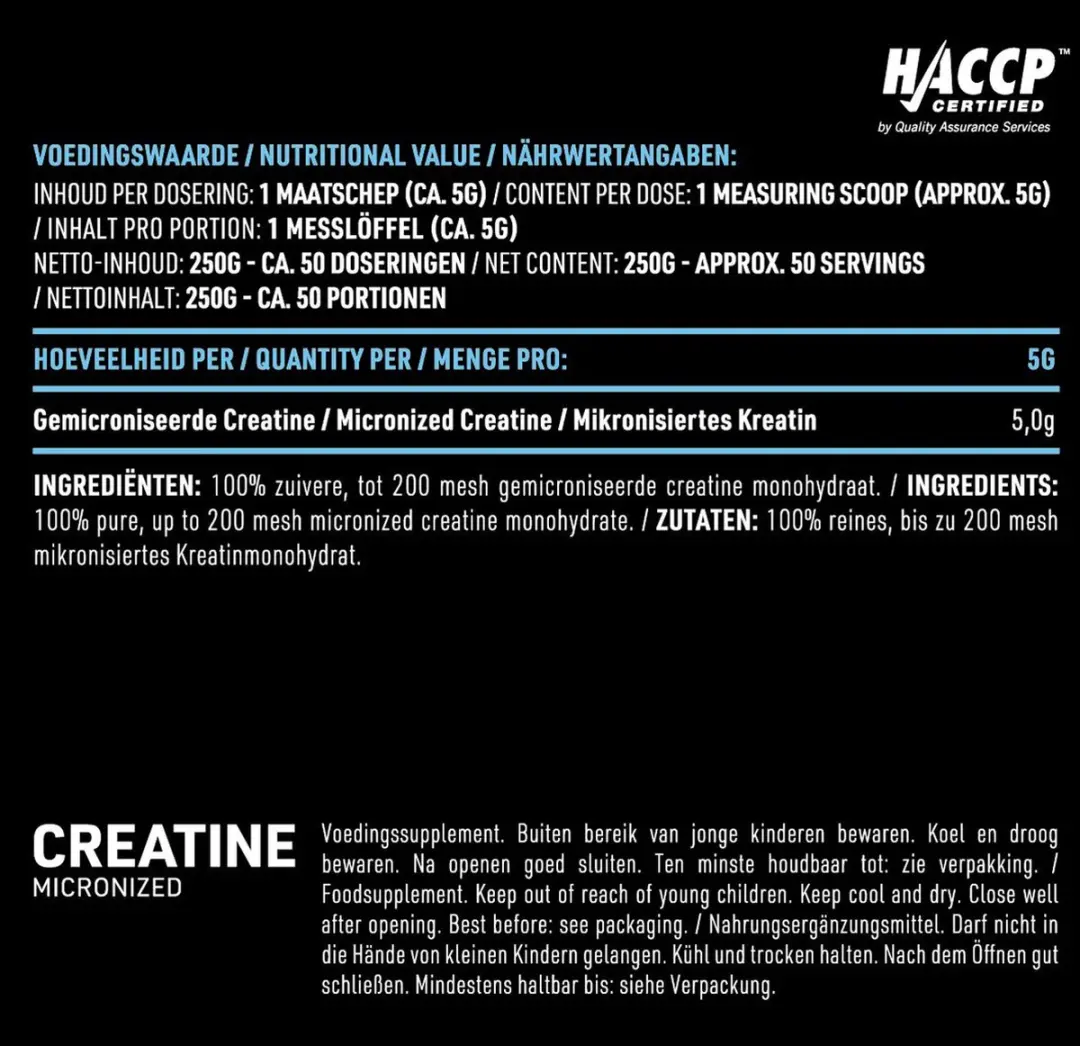 Pure Creatine Monohydraat 250g - Micronized Poeder