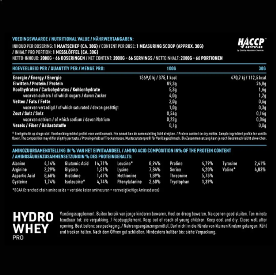 Pure Hydro Whey Pro Eiwitshake 2000g - Vanille - Gehydroliseerde Eiwitten