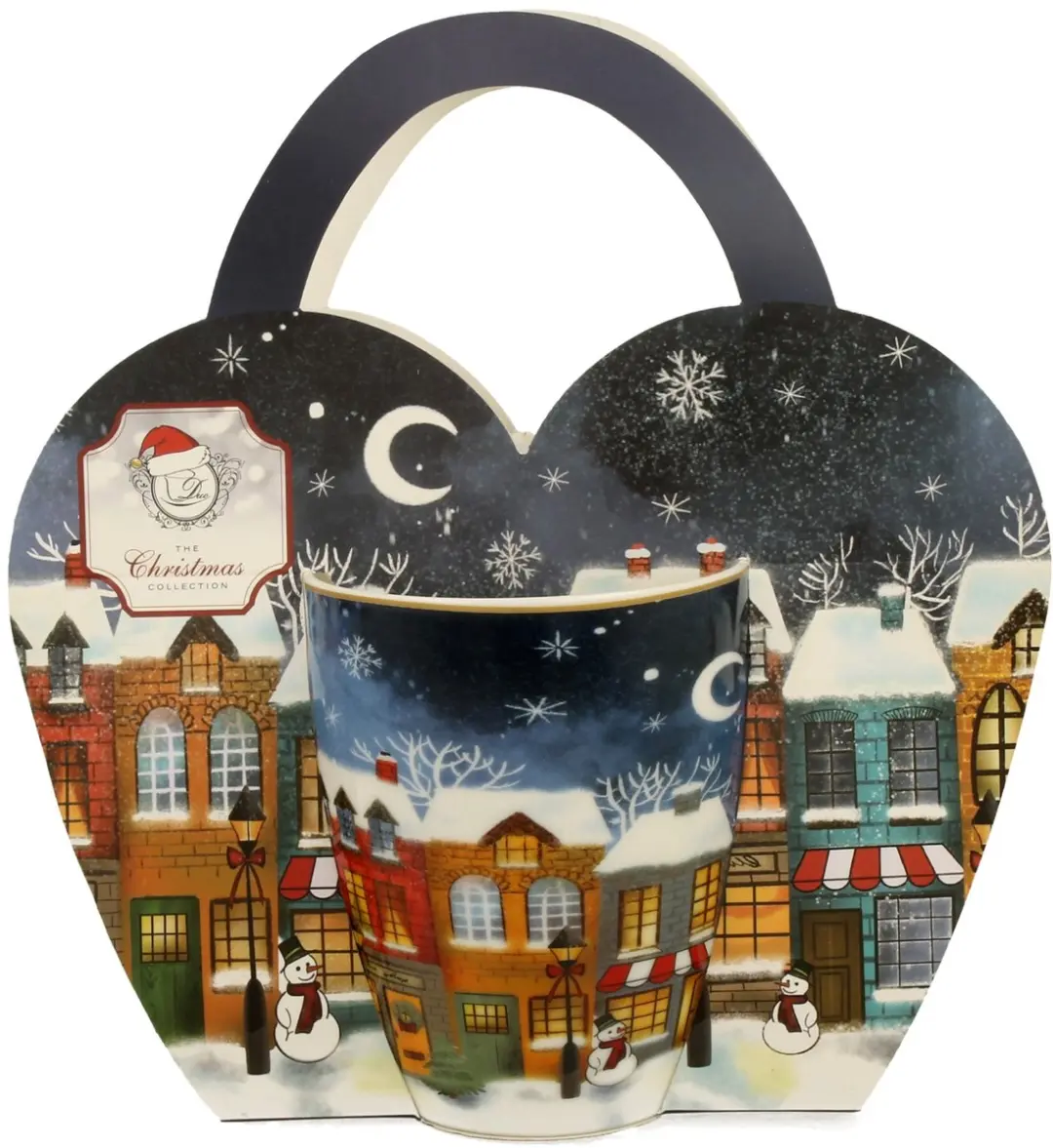 Duo Keramiek Mok 360ml - Winterse Stadsdecoratie - Wit/Veelkleurig