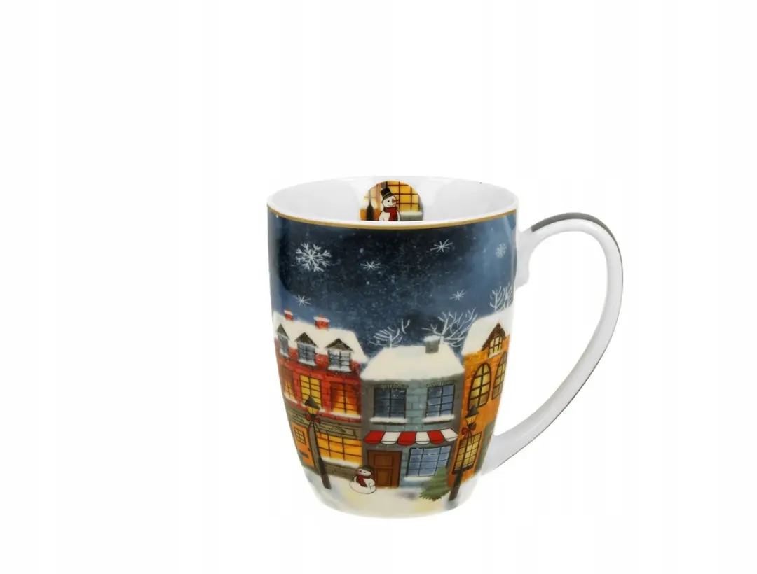 Duo Keramiek Mok 360ml - Winterse Stadsdecoratie - Wit/Veelkleurig