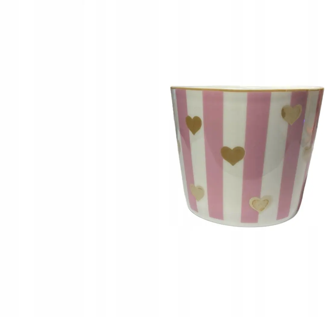 Duo Porseleinen Kopje met Schotel Roze Hartjes - 250ml - 2 Stuks