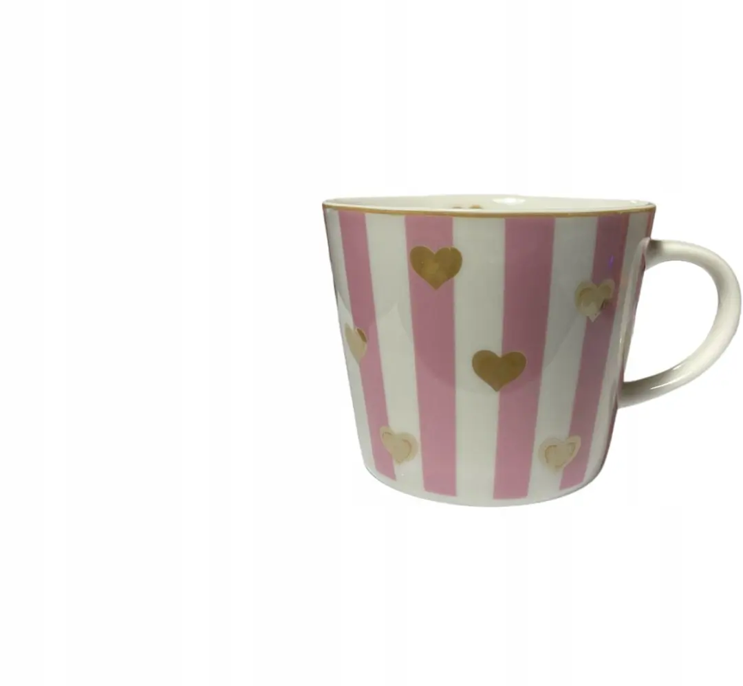 Duo Porseleinen Kopje met Schotel Roze Hartjes - 250ml - 2 Stuks