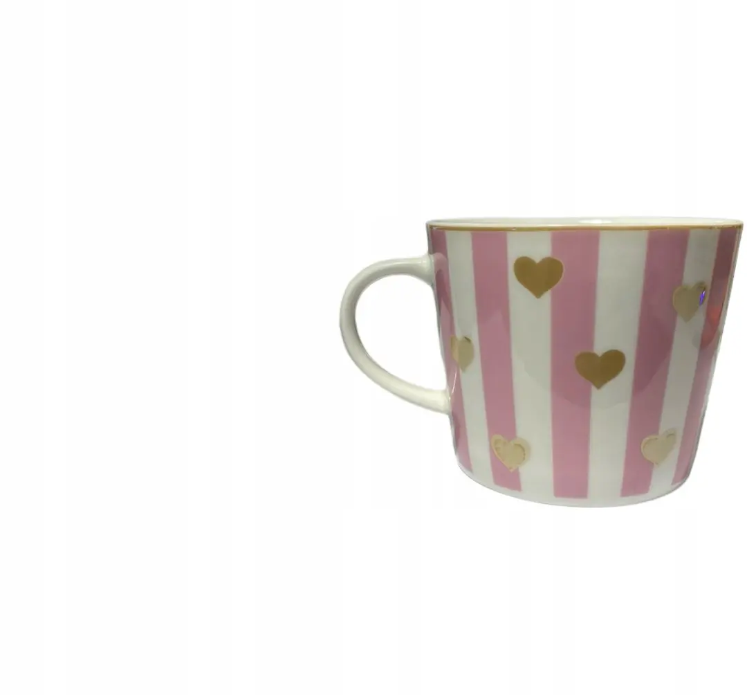 Duo Porseleinen Kopje met Schotel Roze Hartjes - 250ml - 2 Stuks