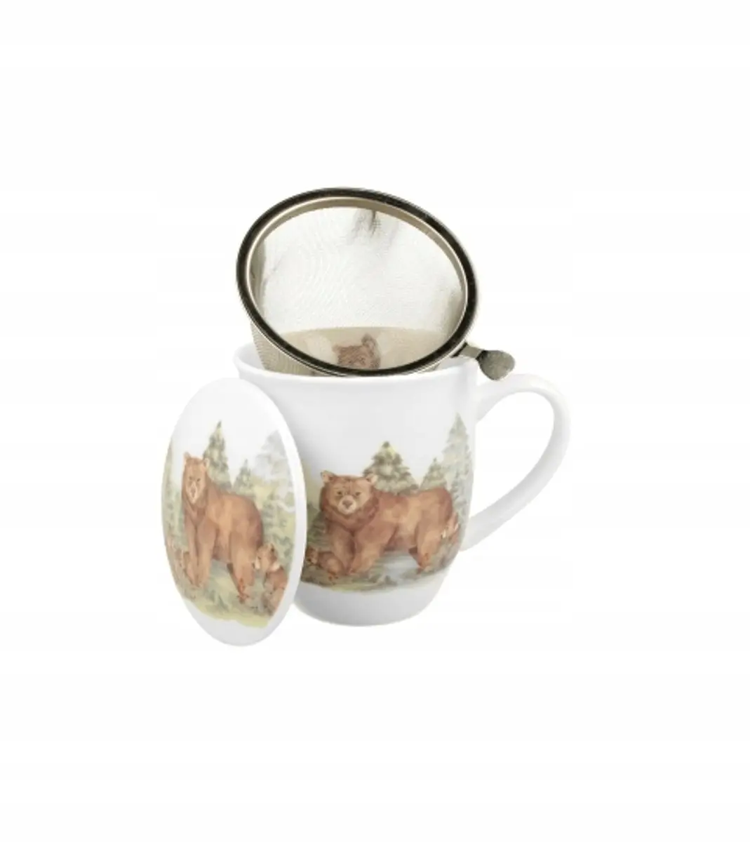 Duo Porseleinen Mok met Zeef & Deksel Beren 400ml
