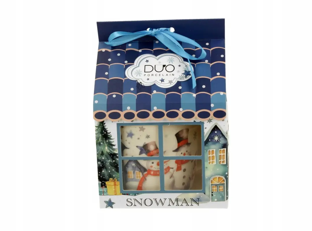Duo Mok Sneeuwman Kerstcollectie - Crème-wit met blauwe accenten