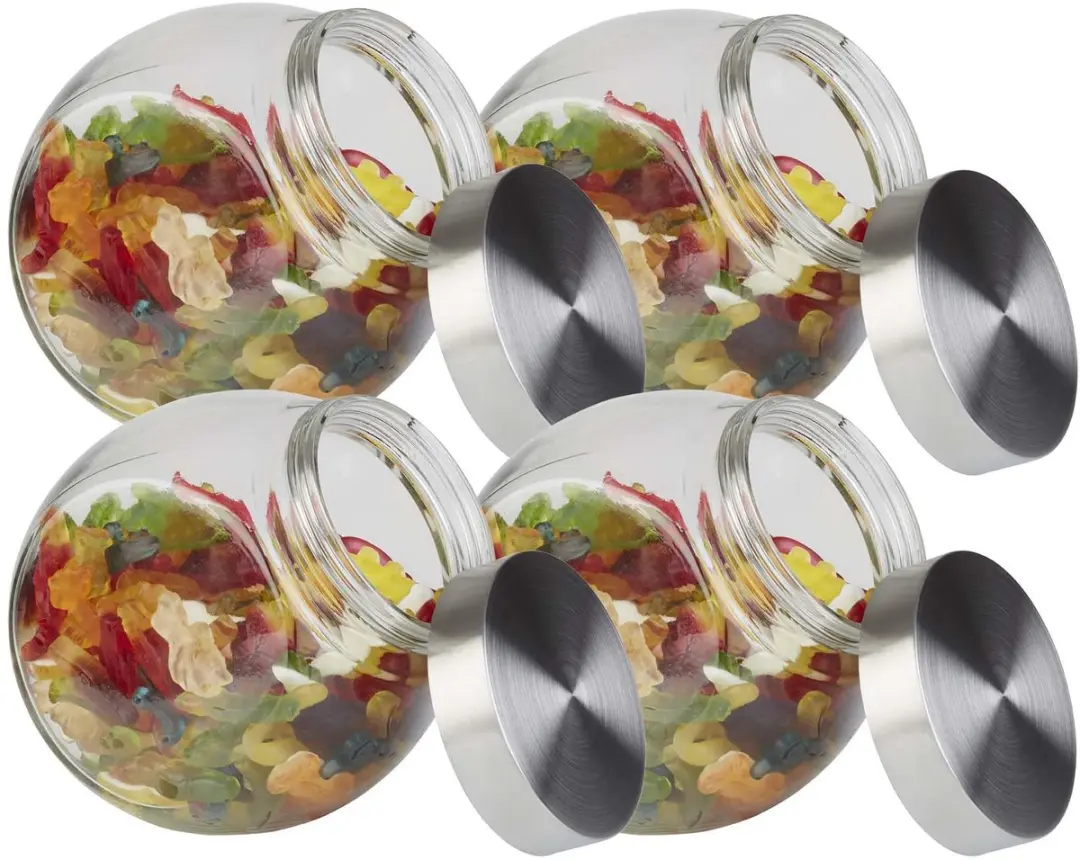 APS Voorraadpot Glas 1L - 4 Stuks - RVS Deksel