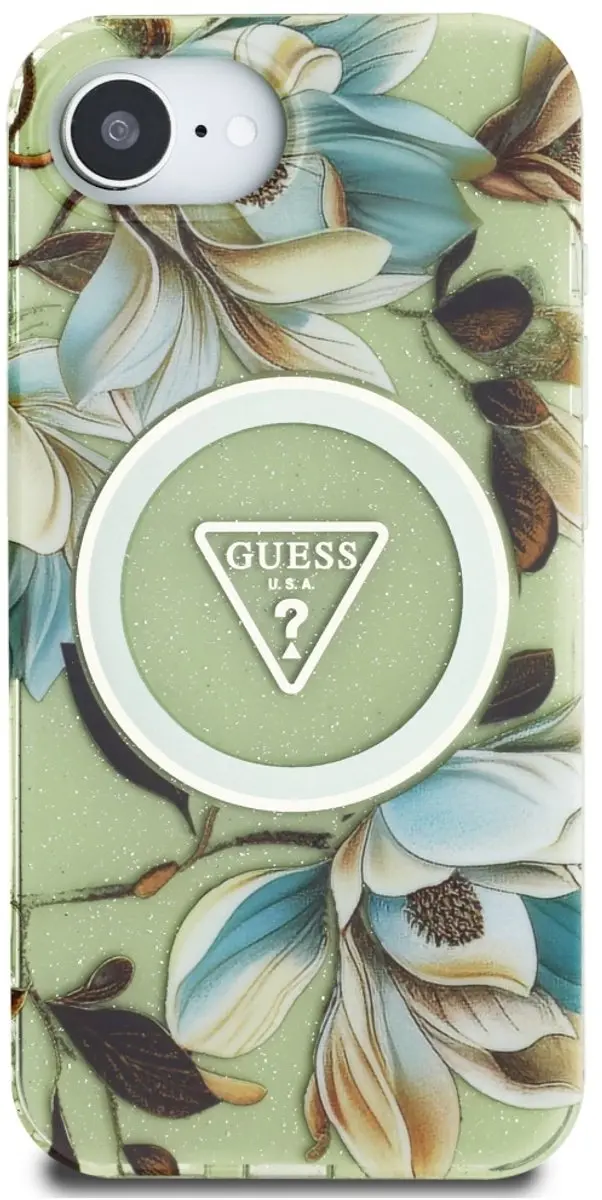 Guess iPhone 16 Hoesje Groen - Metal Glitter MagSafe