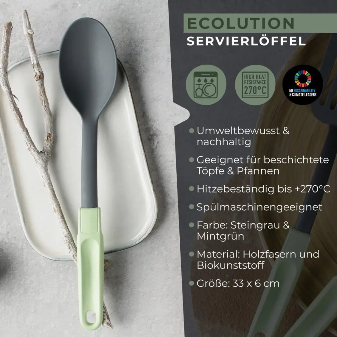 Fackelmann Ecolution Serveerlepel 33cm - Mintgroen/Steengrijs