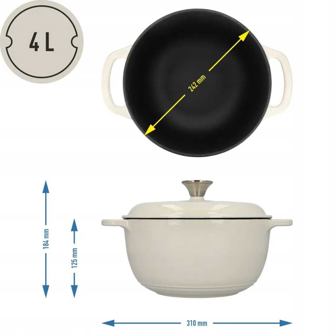 Browin Gietijzeren Emaille Pan 24cm - 4L - Ecru