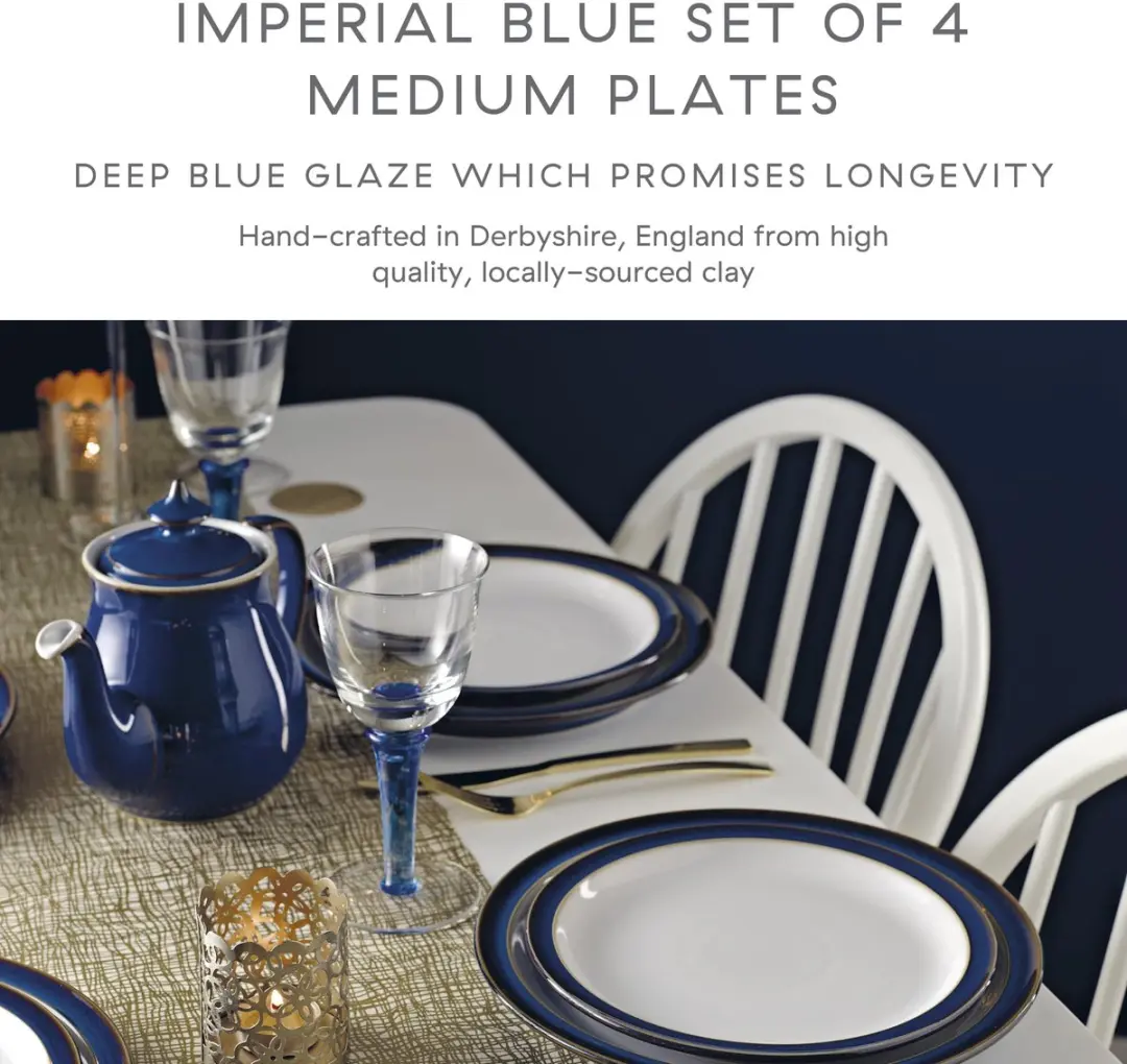 Denby Imperial Blue Bordenset 4 Stuks - 22cm - Koningsblauw