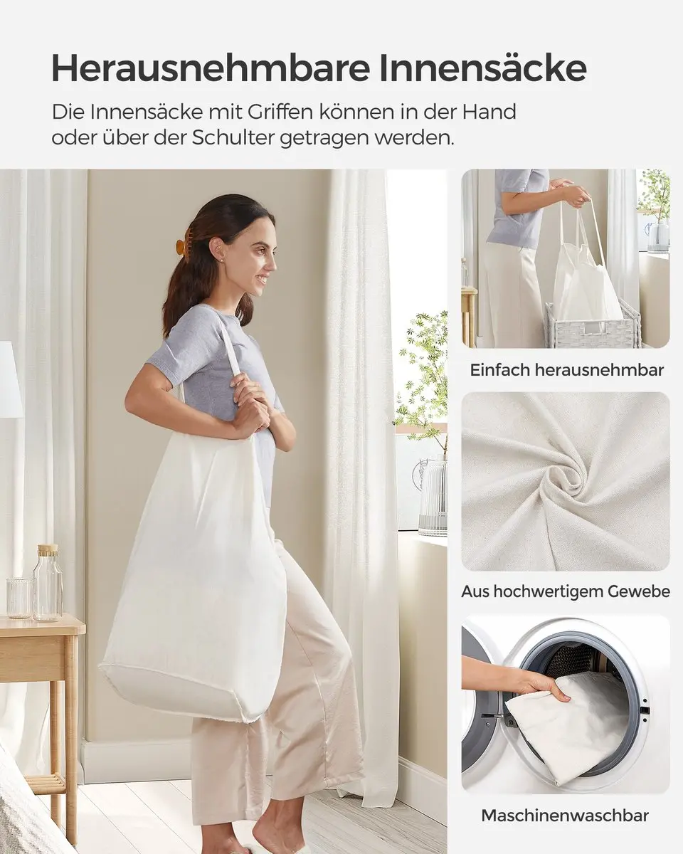 Songmics Witte Wasmand 90L - 2 Compartimenten - afbeelding 4 van 6