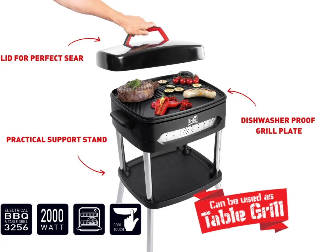 Fritel BBQ 3256 Elektrische Tafelgrill 2000W - 40x36cm