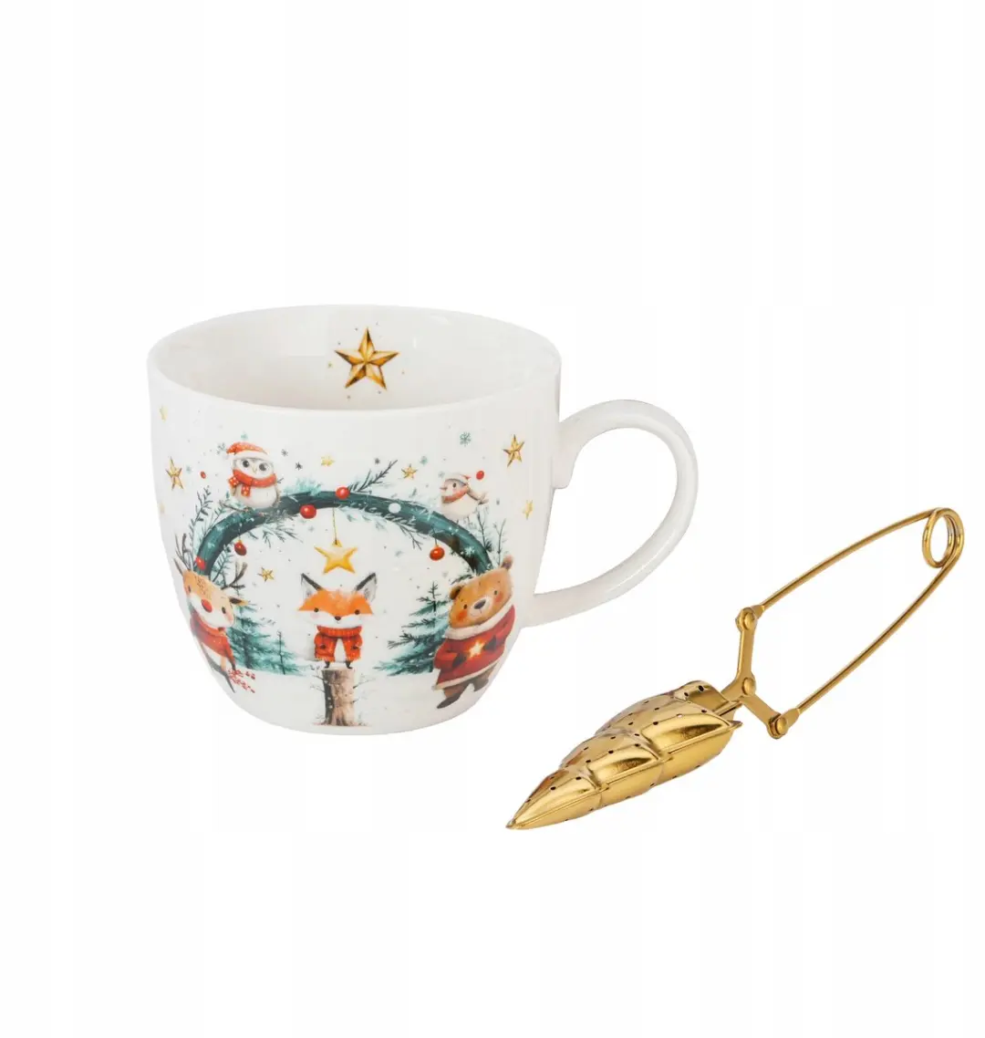 Duo Kerst Mok Metalen Infuser 450ml - Magische Sterren - Wit