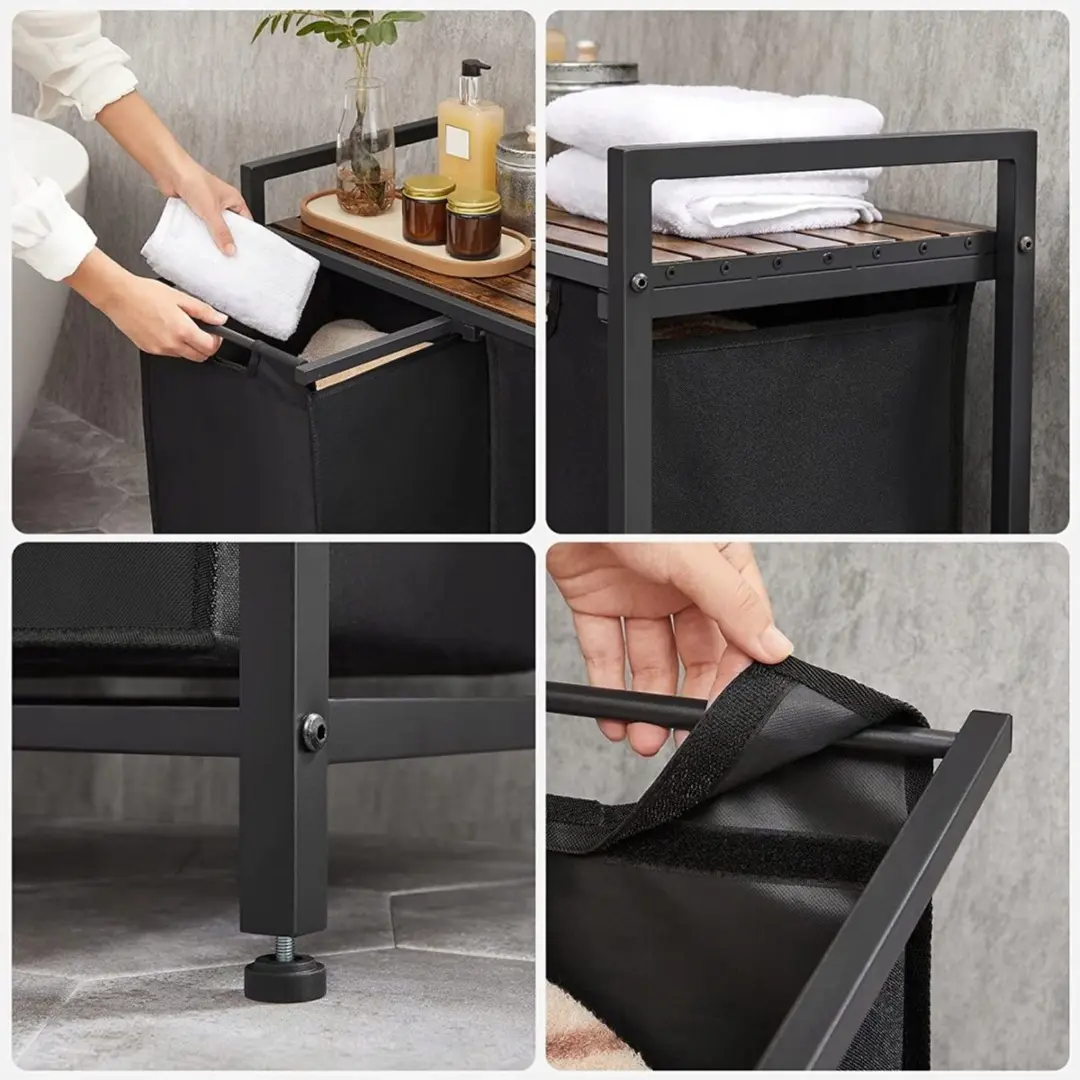 Songmics Dubbele Wasbox 92L - Landelijk Bruin & Zwart