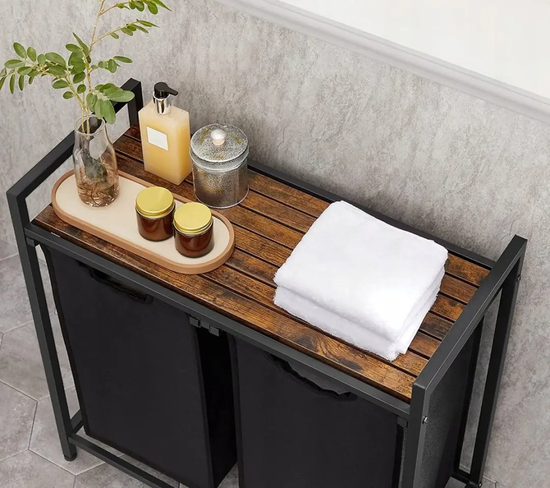 Songmics Dubbele Wasbox 92L - Landelijk Bruin & Zwart