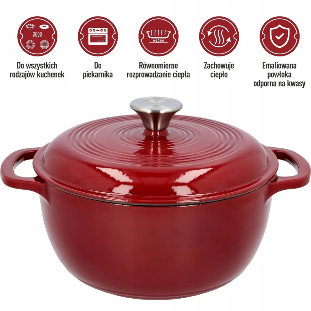 Browin Bourgondië Gietijzeren Stoofpan 5,8L - 28cm - Inductie - Bordeauxrood