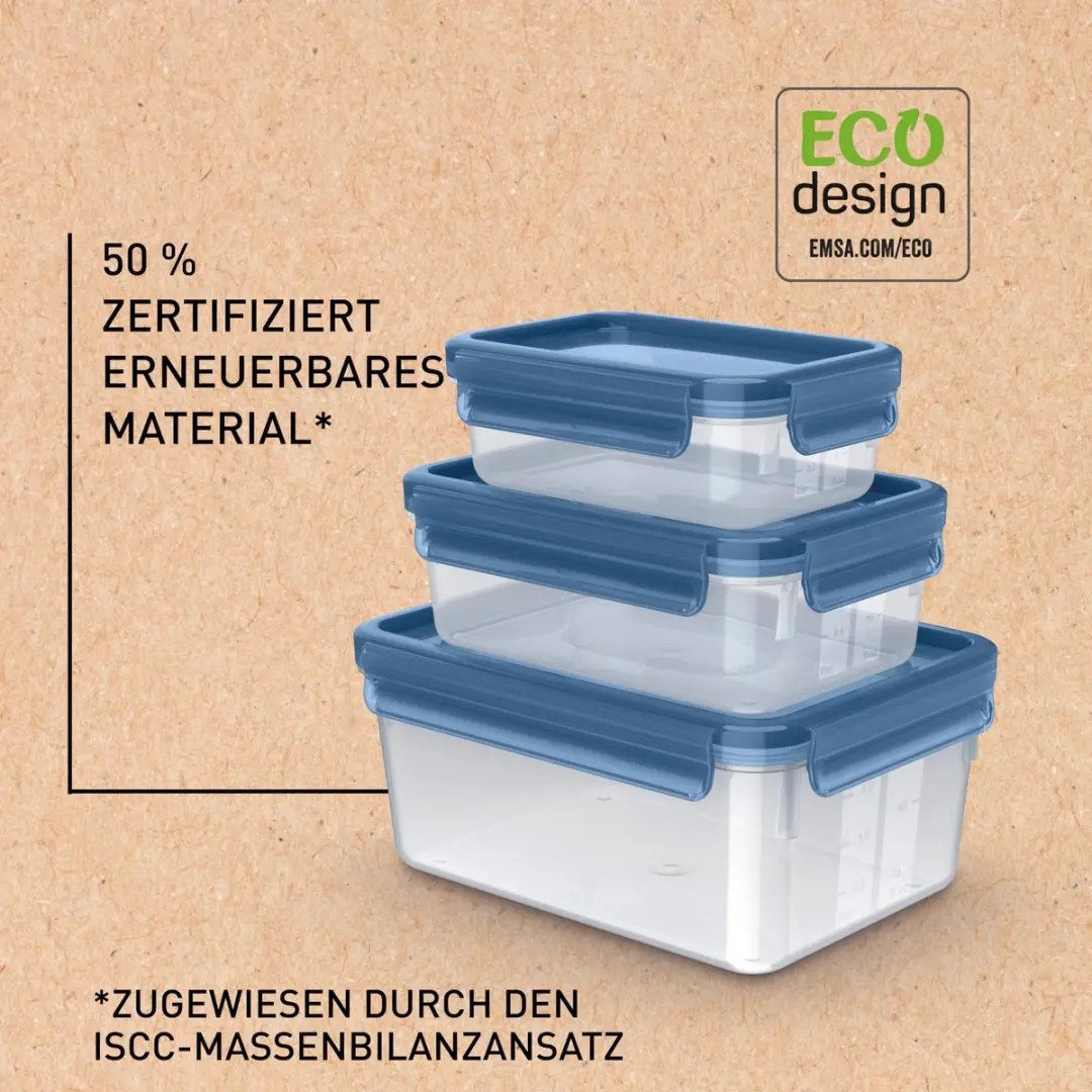 Emsa Clip & Close Eco Voedselcontainers 3-delig - 0,55/1,0/2,2L - Blauw - afbeelding 6 van 6