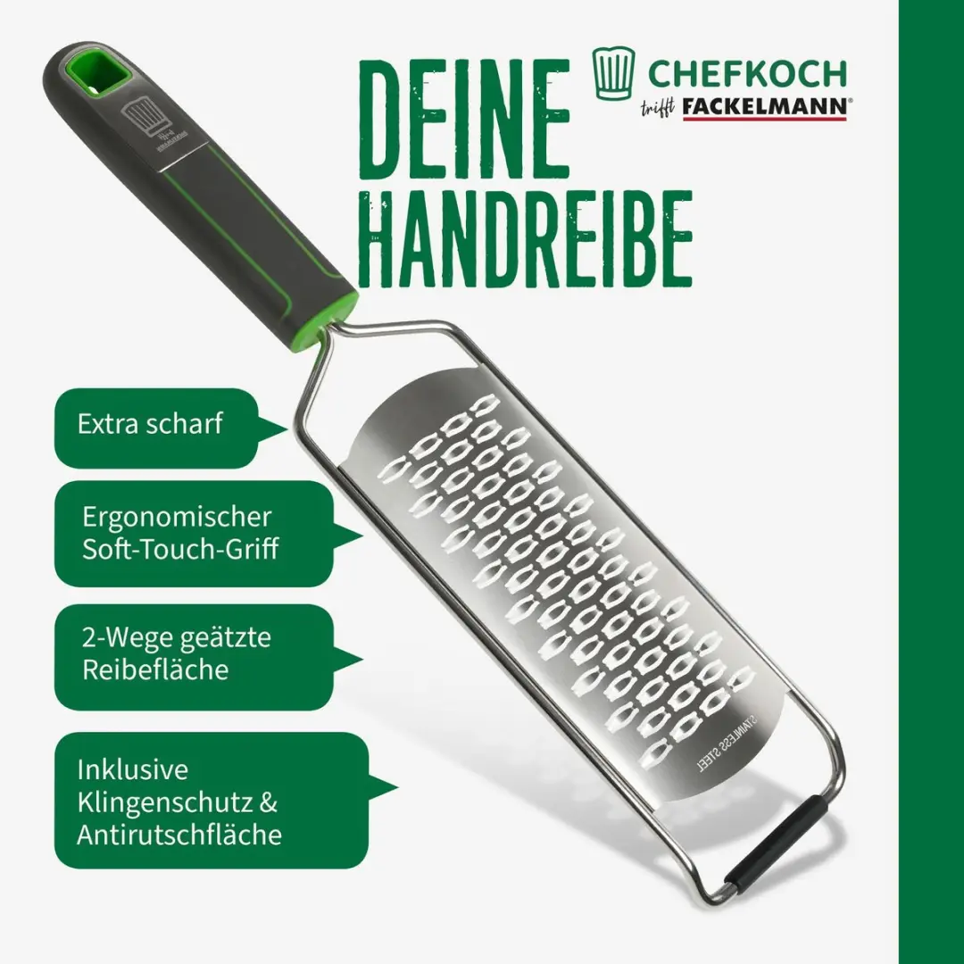 Fackelmann Chefkoch Premium Handrasp - 2-voudig geëtst - Groen/Zilver/Zwart
