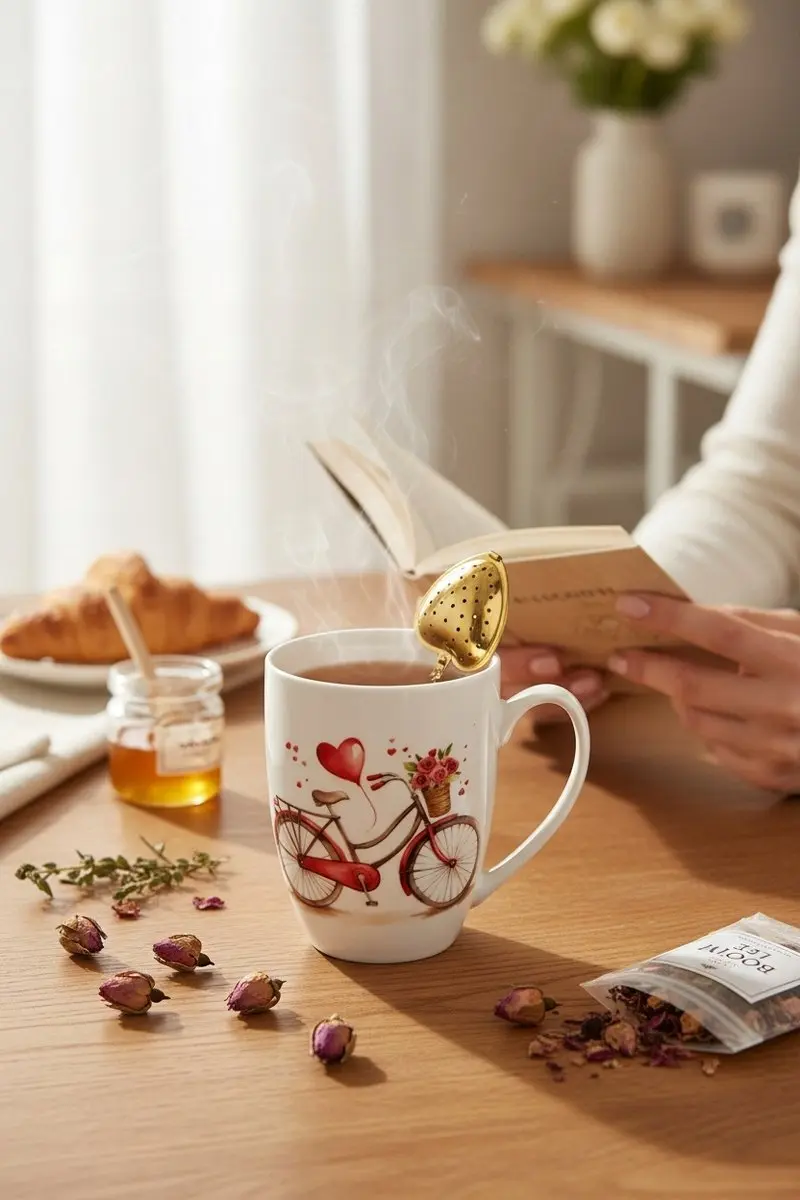 Duo Porseleinen Mok met Hartvorm Infuser - Crème-wit