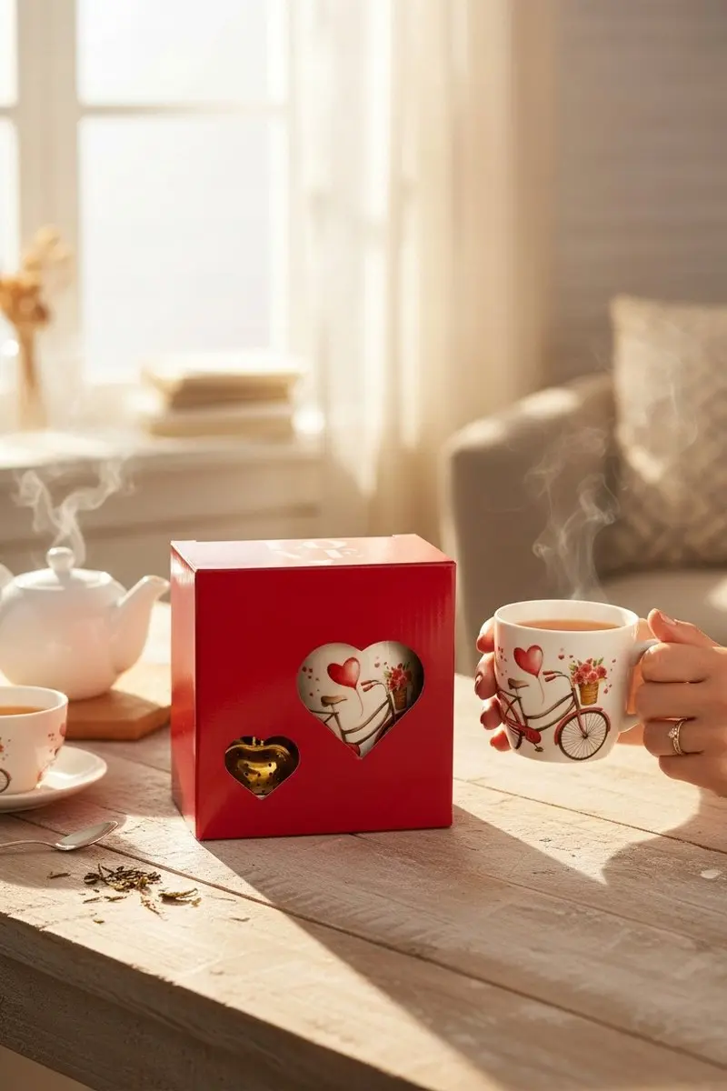 Duo Porseleinen Mok met Hartvorm Infuser - Crème-wit