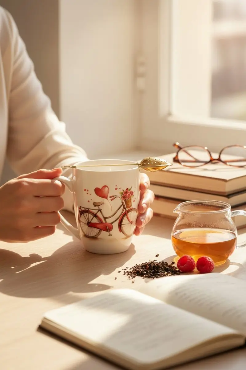 Duo Porseleinen Mok met Hartvorm Infuser - Crème-wit