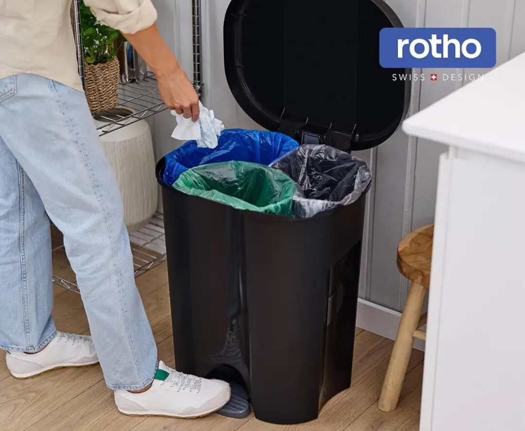 Rotho Trio Afvalscheider 10L/15L/15L - 2 Vakken - Zwart