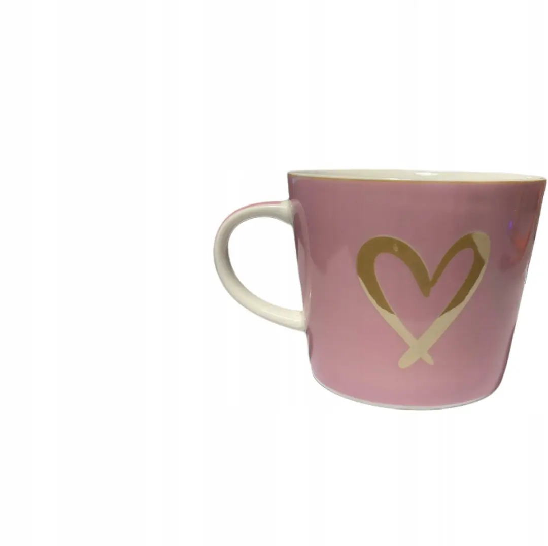 Duo Roze Kop en Schotel met Gouden Hartje - New Bone China - 2 Stuks