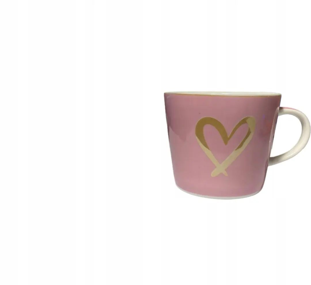 Duo Roze Kop en Schotel met Gouden Hartje - New Bone China - 2 Stuks