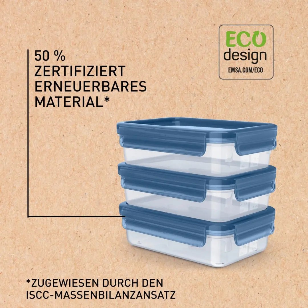 Emsa Clip & Close Eco Voedselcontainerset 3-delig 0,8L - Blauw - afbeelding 6 van 6