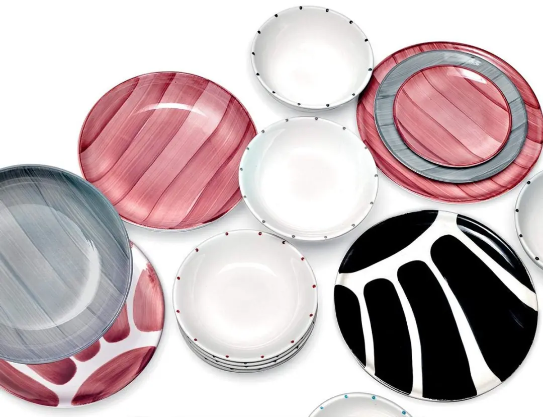 Zafferano Striche Porseleinen Dessertbord 21cm Roze - 6 Stuks