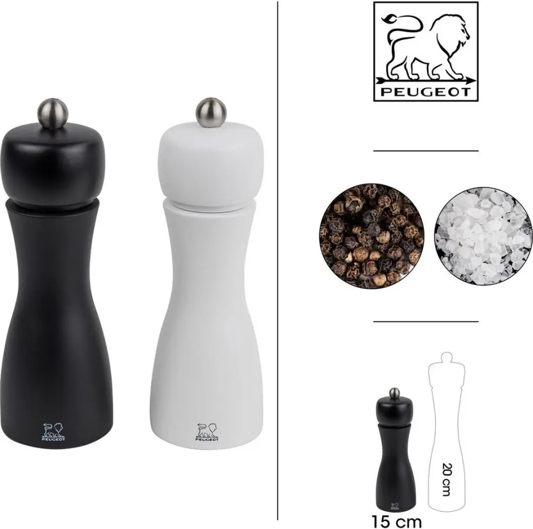 Peugeot Tahiti Pepermolen & Zoutmolen Set 2 Stuks - 8 Inch - Zwart/Wit