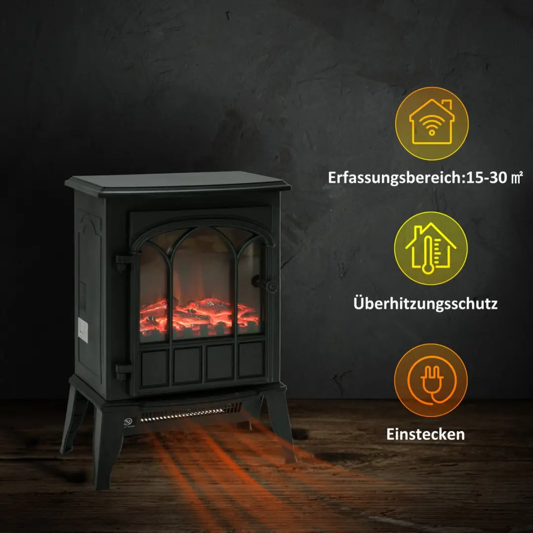 Homcom Elektrokamin 1000W - 39x23x56,5cm - Schwarz - afbeelding 6 van 6