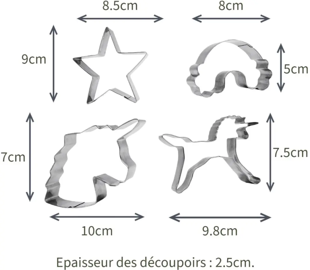 Patisse Koekjesvormpjes Set 4 Stuks - Eenhoorn/Regenboog - RVS