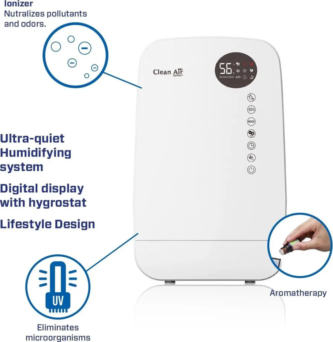Clean Air Optima CA-607W Smart Luchtbevochtiger - 5,5L - Parelwit