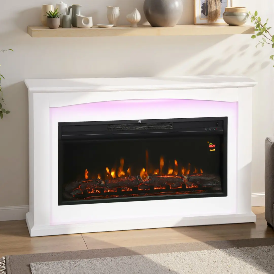 Homcom Elektrische Haard HOMCOM-Elektrische Haard 1000W - 121x25x77cm - Wit - afbeelding 6 van 6