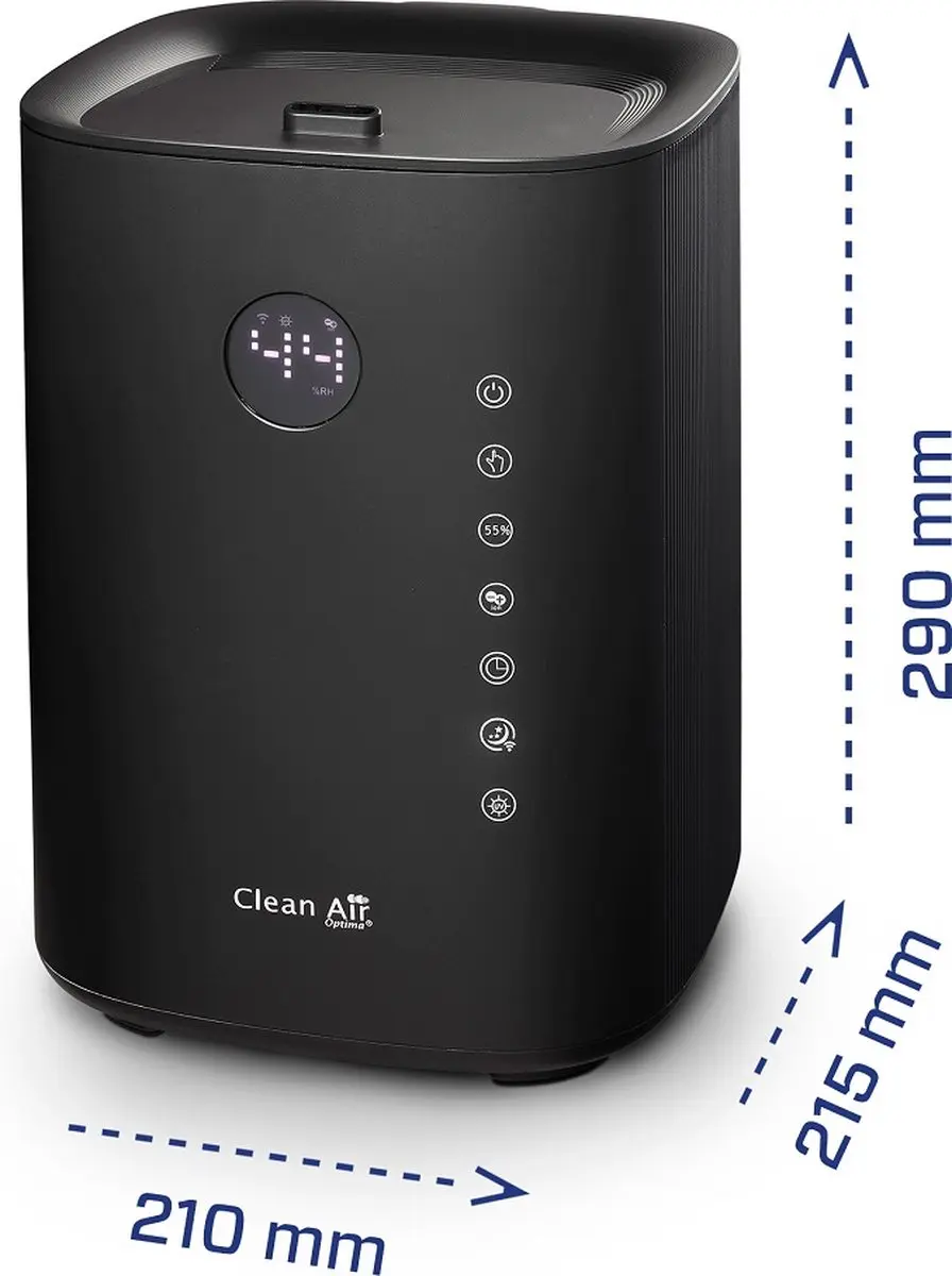 Clean Air Optima CA-605B Smart Luchtbevochtiger - 3-in-1 Ionisator UVC Aromatherapie - 30W - 60m² - Zwart