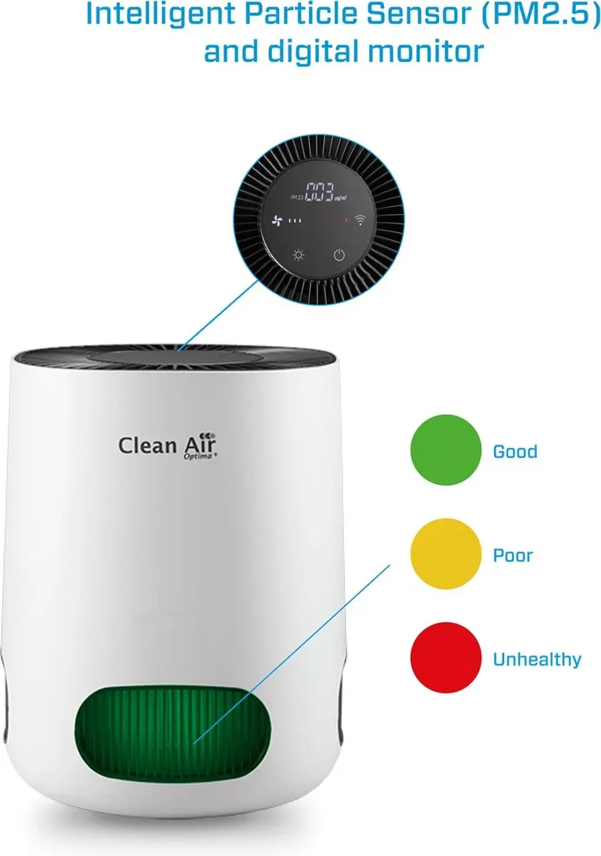 Clean Air Optima CA-502 Desktop Smart Luchtreiniger - 20m² - Lichtgrijs/Wit